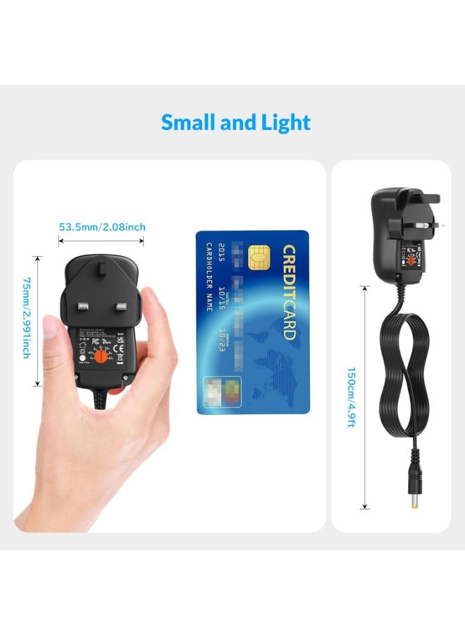 OSHIMA 30W 12V Universal AC/DC Adapter, Universal Adapters with 8 Selectable Adapter Plugs, Power Supply 3V 4.5V 5V 6V 7.5V 9V 12V Charger for CCTV Camera Speakers Routers LED Strips Tablet for Switching - Image 5